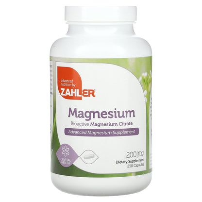 Zahler, Magnesium, Bioactive Magnesium Citrate, 200 mg, 250 Capsules