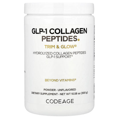 Codeage, GLP-1 Collagen Peptides Powder, Trim & Glow®, Unflavored, 10.58 oz (300 g)