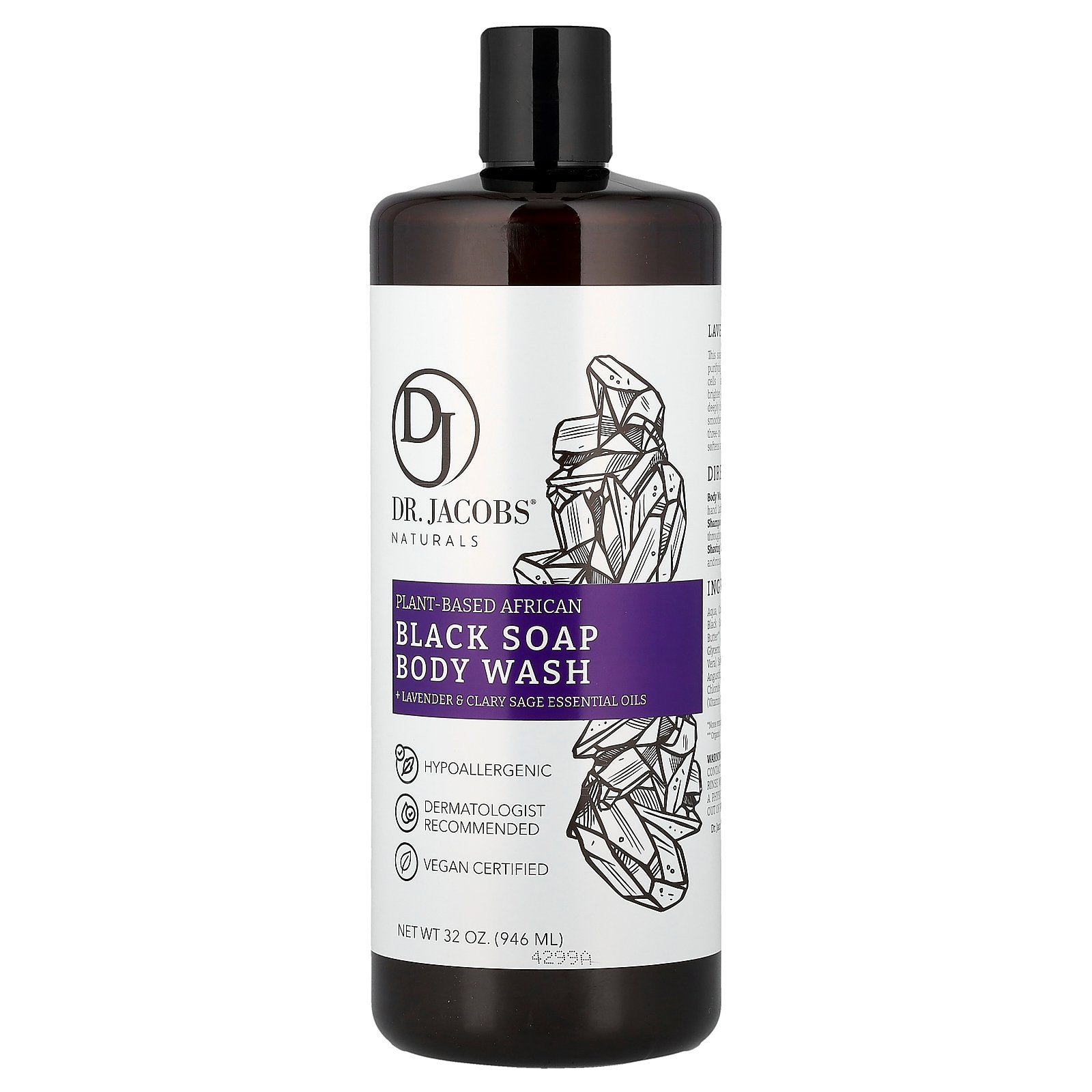 Dr. Jacobs Naturals, Plant-Based African Black Soap Body Wash, Lavender & Clary Sage Essential Oils, 32 oz (946 ml)