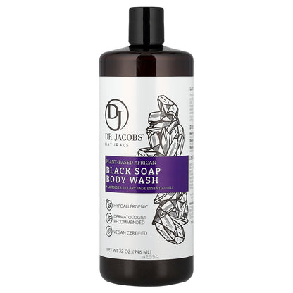 Dr. Jacobs Naturals, Plant-Based African Black Soap Body Wash, Lavender & Clary Sage Essential Oils, 32 oz (946 ml)