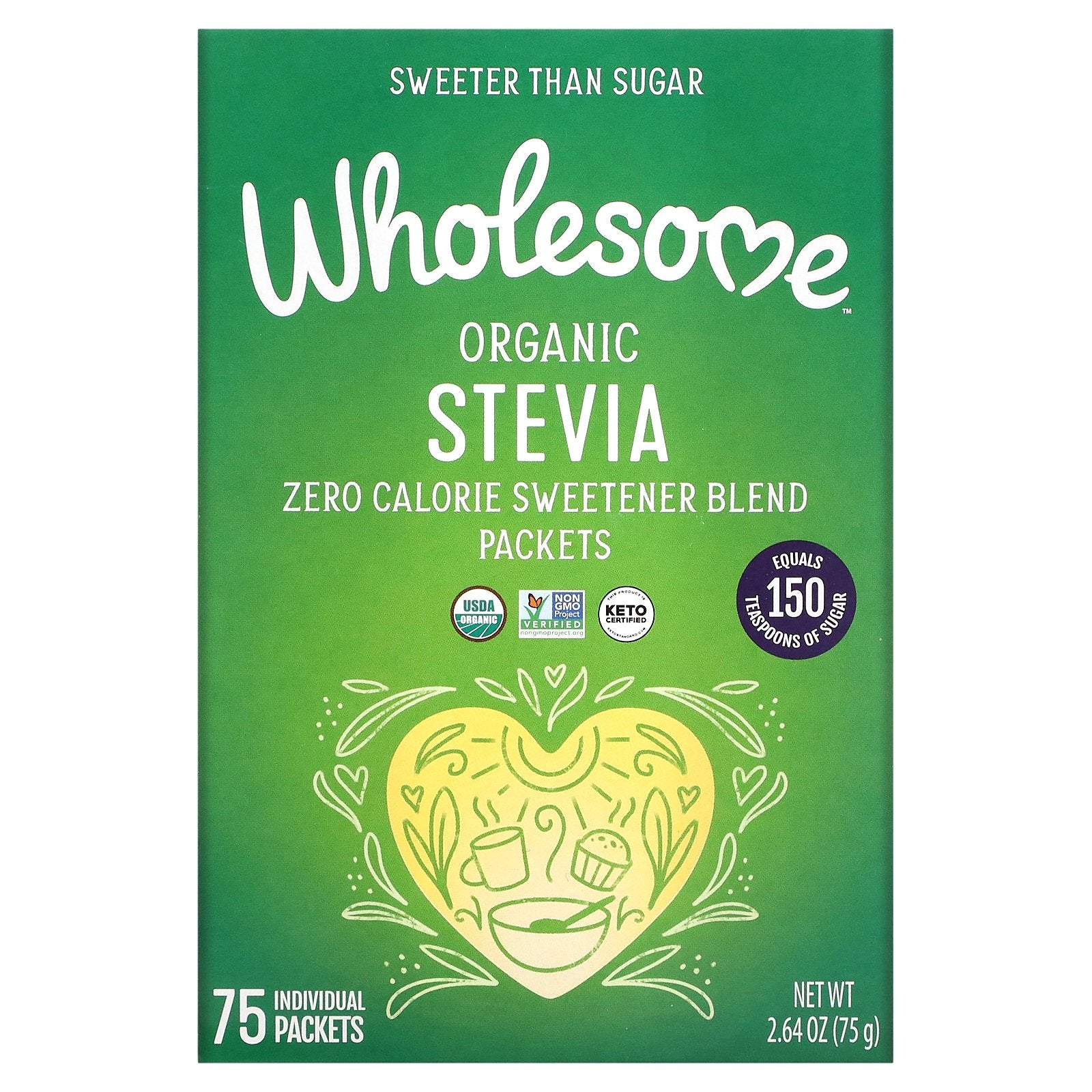 Wholesome Sweeteners, Organic Stevia, Zero Calorie Sweetener Blend, 75 Individual Packets, 2.64 oz (75 g)