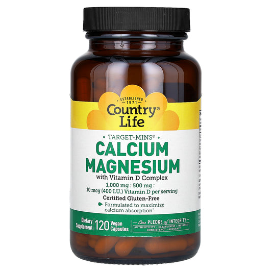 Country Life, Target-Mins, Calcium Magnesium with Vitamin D Complex, 120 Vegan Capsules