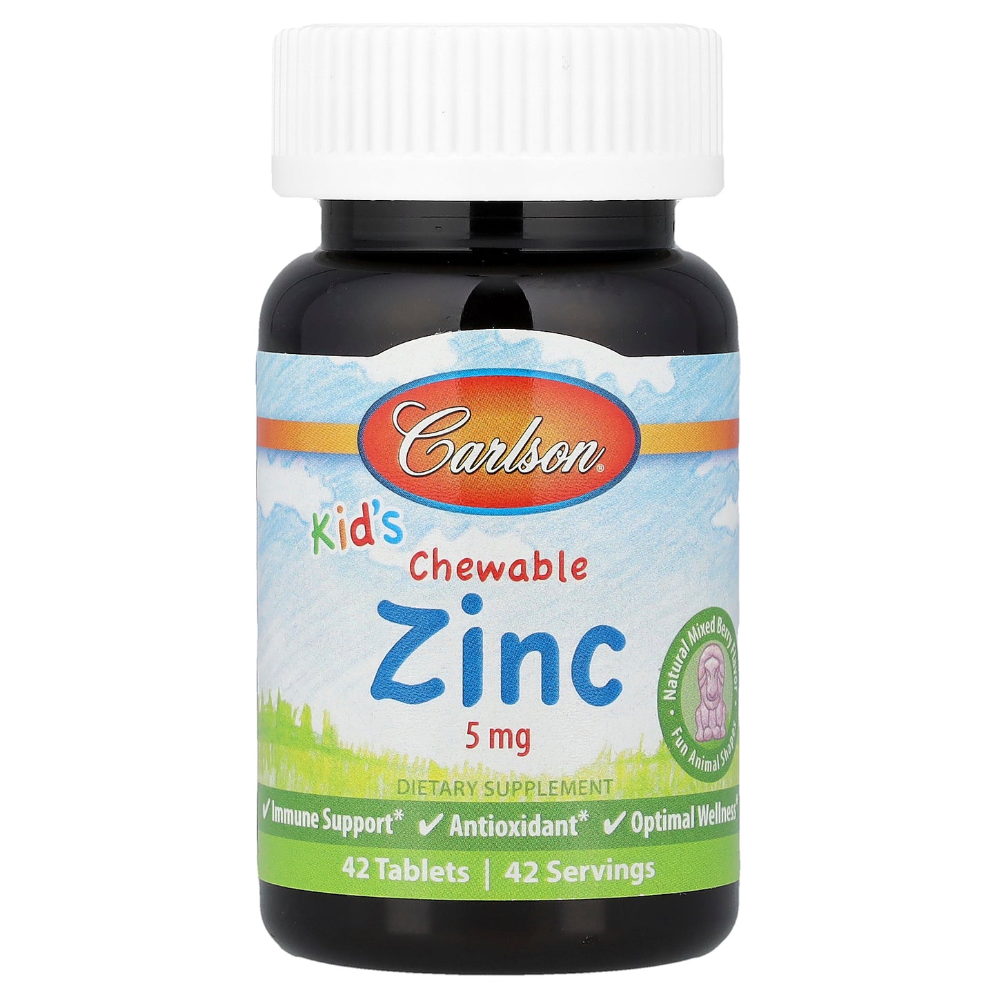 Carlson, Kid's Chewable Zinc, Natural Mixed Berry, 5 mg, 42 Tablets