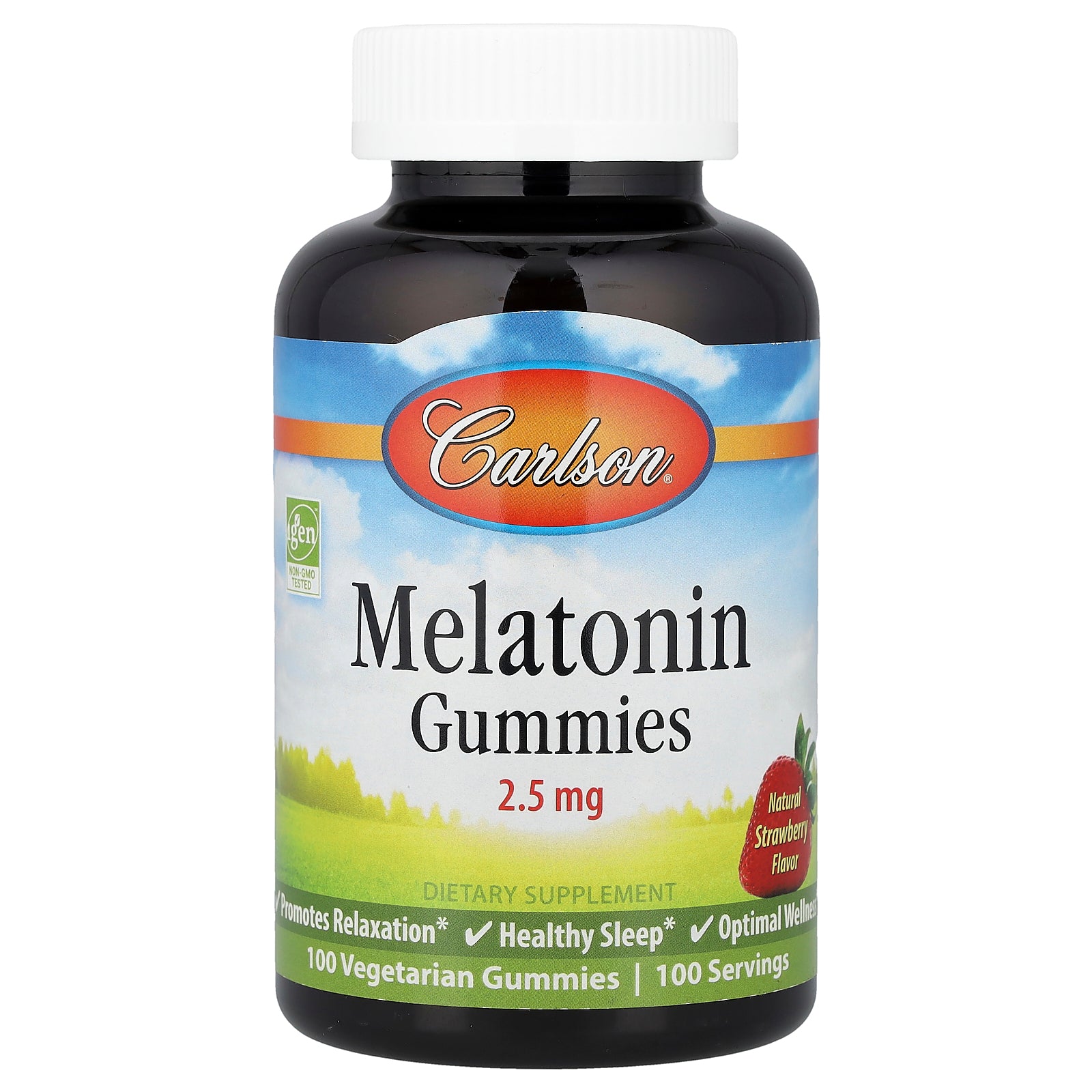 Carlson, Melatonin Gummies, Natural Strawberry, 2.5 mg , 100 Vegetarian Gummies