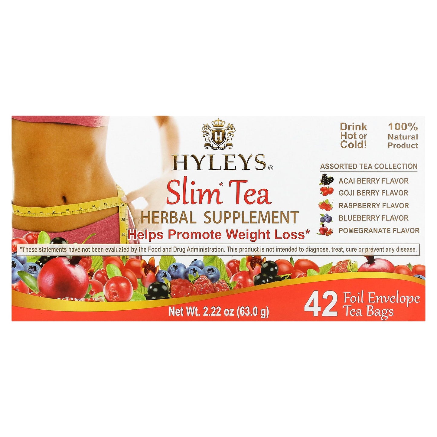 Hyleys Tea, Slim Tea, Assorted Tea Collections, 42 Foil Envelope Tea Bags, 0.05 oz (1.5 g) Each