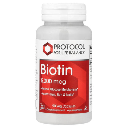 Protocol for Life Balance, Biotin, 5,000 mcg, 90 Veg Capsules