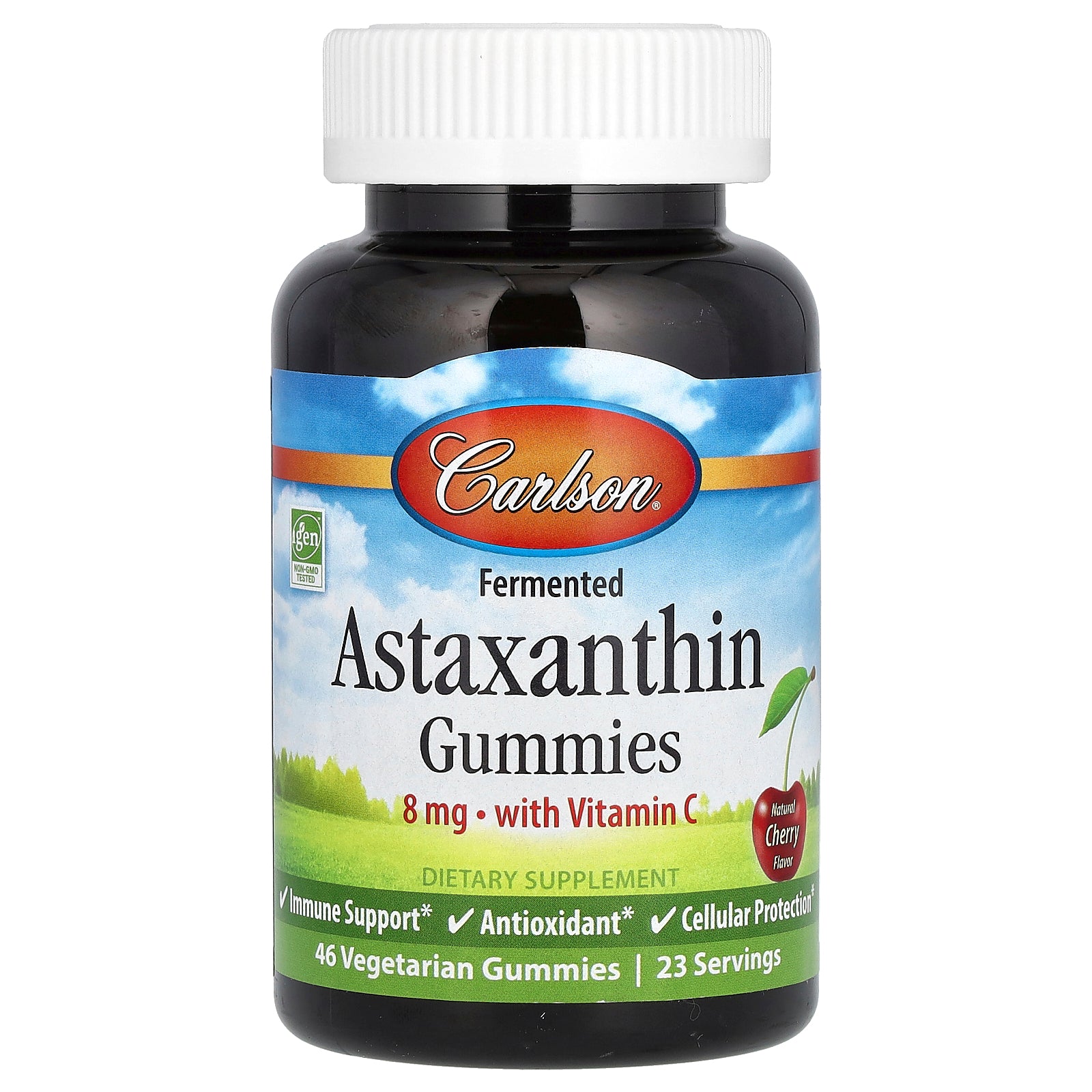 Carlson, Fermented Astaxanthin Gummies With Vitamin C, Natural Cherry, 8 mg, 46 Vegetarian Gummies (4 mg per Gummy)