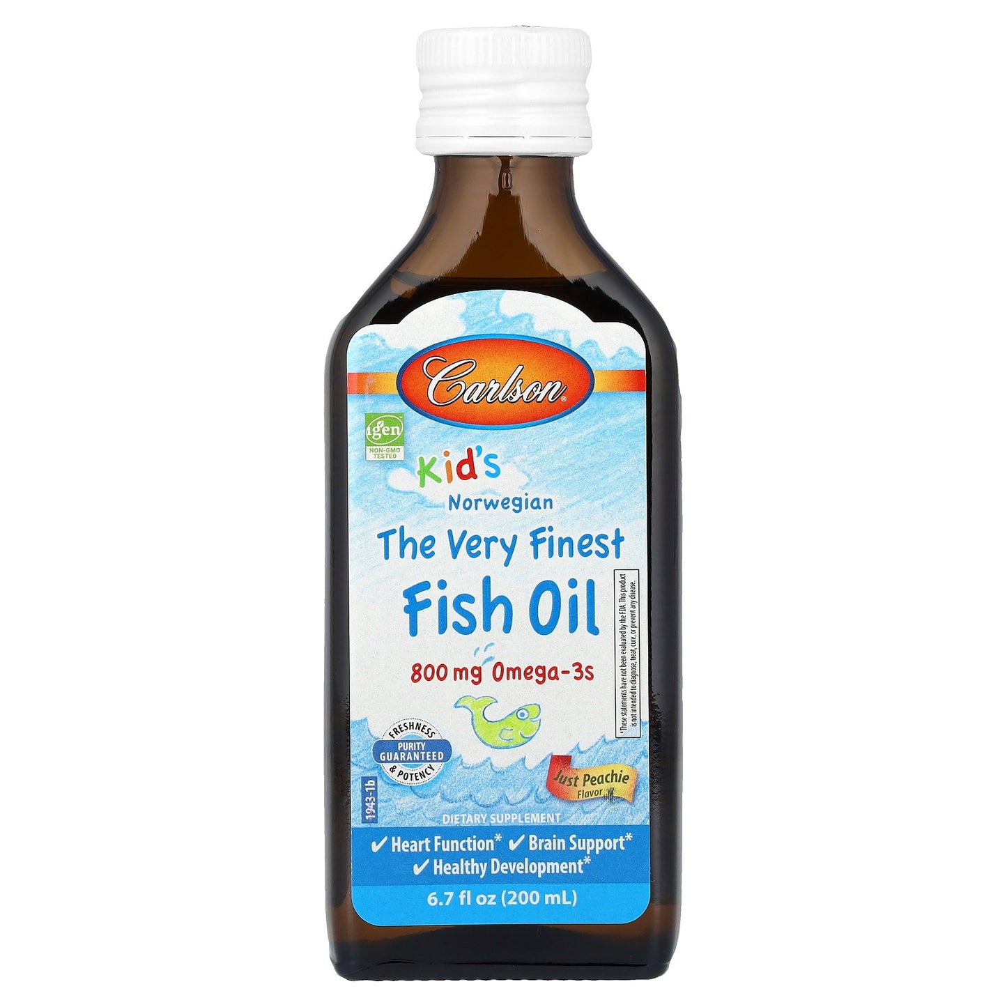 Carlson, Kid's, Norwegian, The Very Finest Fish Oil, Just Peachie, 800 mg, 6.7 fl oz (200 ml)