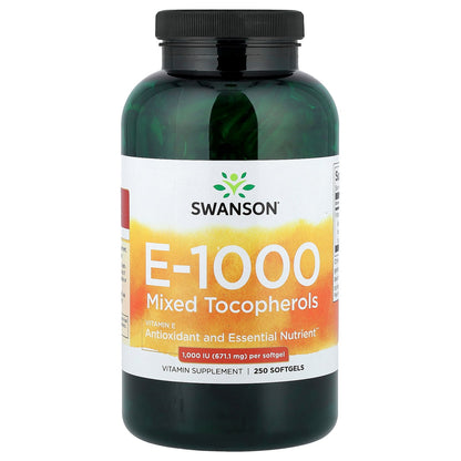 Swanson, Vitamin E-1000, Mixed Tocopherols, 1,000 IU (671.1 mg), 250 Softgels