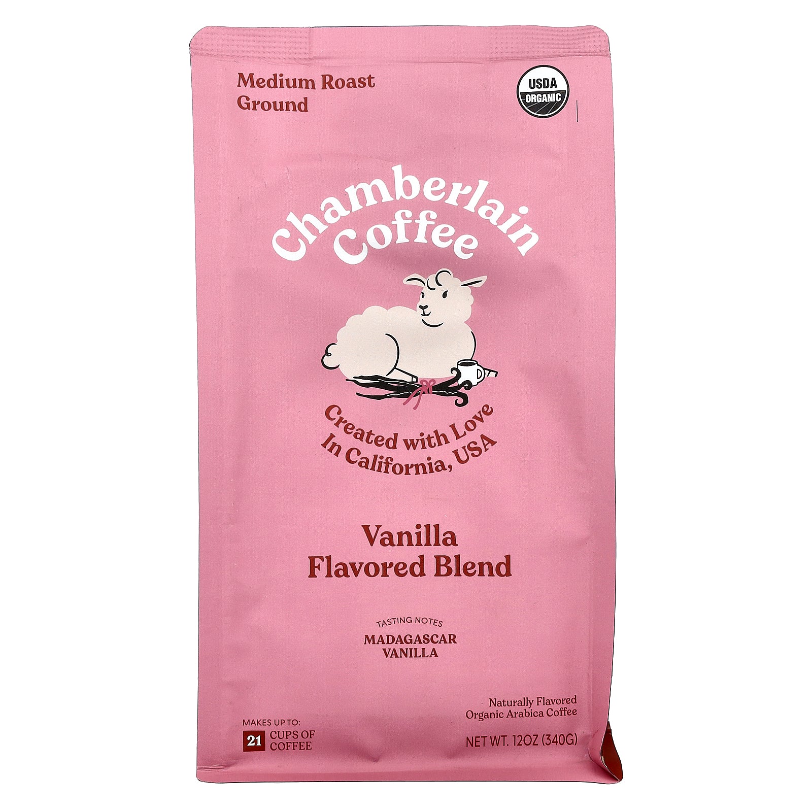 Chamberlain Coffee, Organic Arabica Coffee, Vanilla, Ground, Medium Roast, 12 oz (340 g)