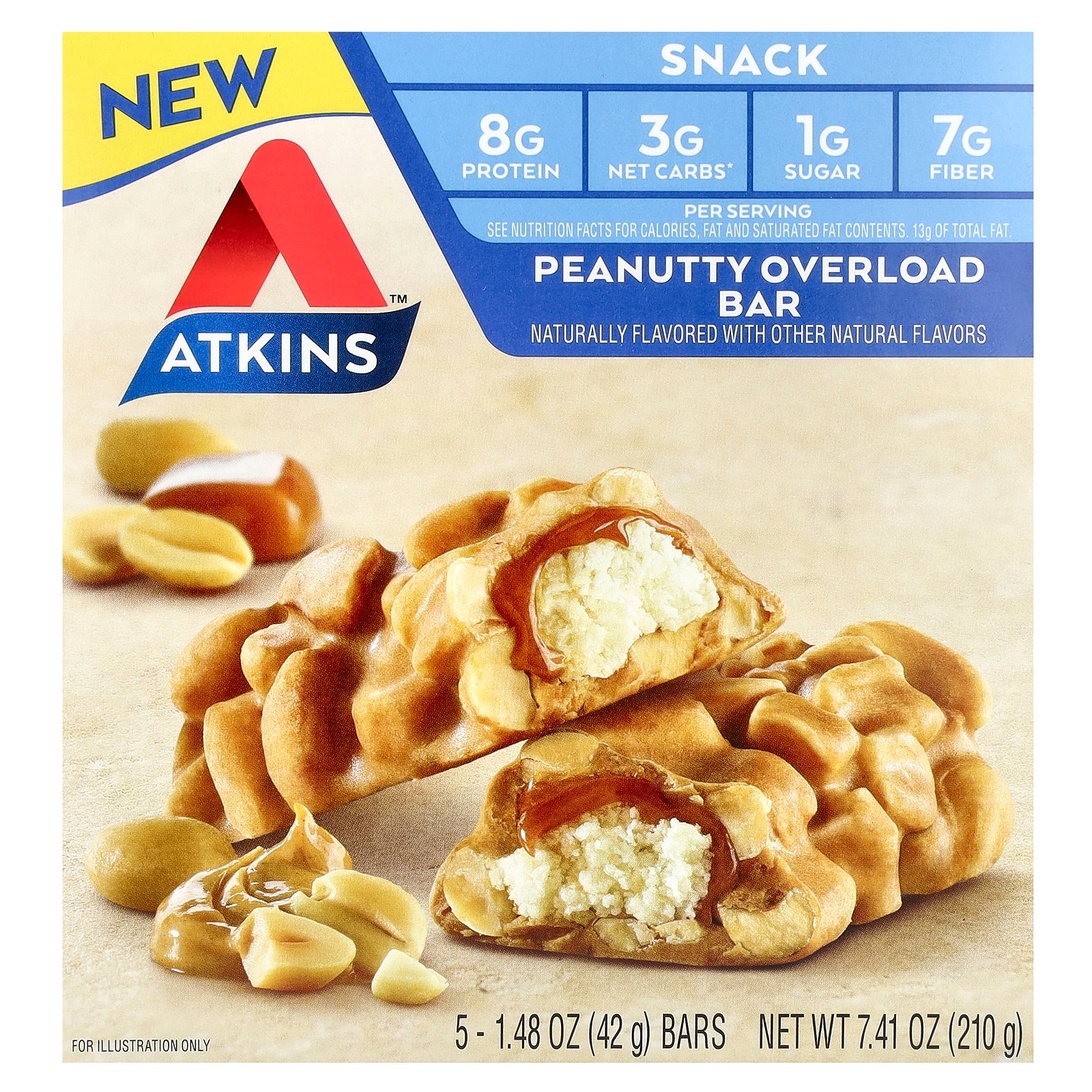 Atkins, Snack, Peanutty Overload Bar, 5 Bars, 1.48 oz (42 g) Each