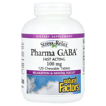 Natural Factors, Stress-Relax®, Pharma GABA®, 100 mg, 120 Chewable Tablets