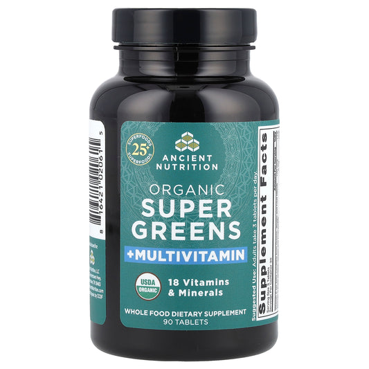 Ancient Nutrition, Organic Super Greens + Multivitamin, 90 Tablets