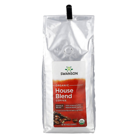 Swanson, Organic House Blend Coffee, Whole Bean, Medium Roast, 16 oz (454 g)