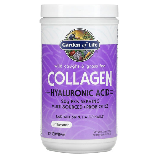 Garden of Life, Wild Caught & Grass Fed Collagen, Hyaluronic Acid, Unflavored, 9.52 oz (270 g)
