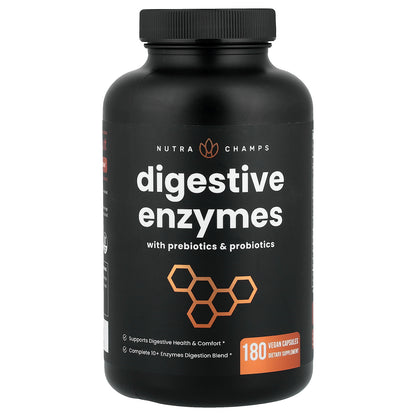 NutraChamps, Digestive Enzymes with Prebiotics & Probiotics, 180 Vegan Capsules