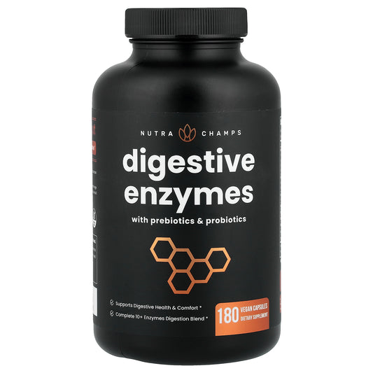 NutraChamps, Digestive Enzymes with Prebiotics & Probiotics, 180 Vegan Capsules