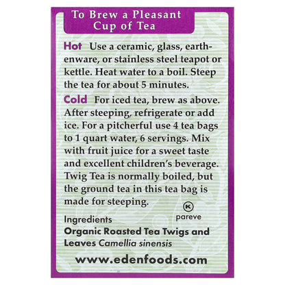Eden Foods, Organic Kukicha Twig Tea, 16 Tea Bags, 1.12 oz (32 g)
