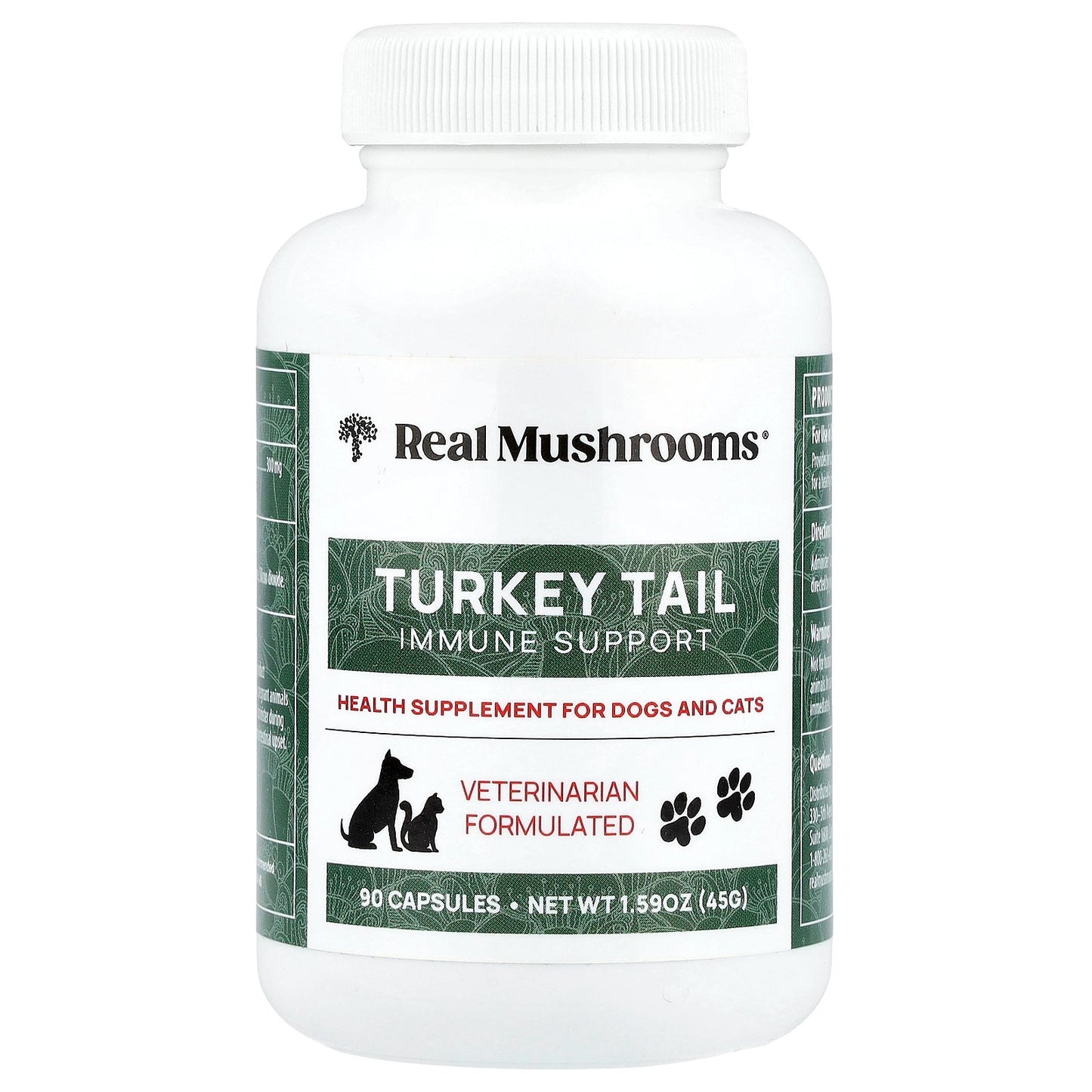 Real Mushrooms, Turkey Tail, Immune Support, For Dogs and Cats, 90 Capsules