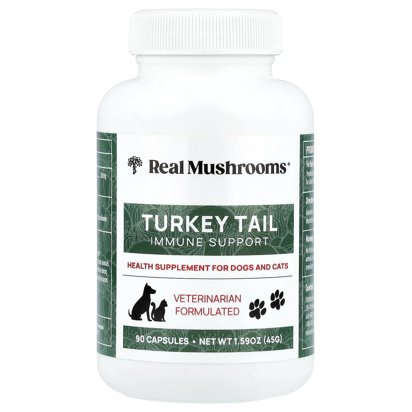 Real Mushrooms, Turkey Tail, Immune Support, For Dogs and Cats, 90 Capsules