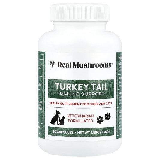 Real Mushrooms, Turkey Tail, Immune Support, For Dogs and Cats, 90 Capsules
