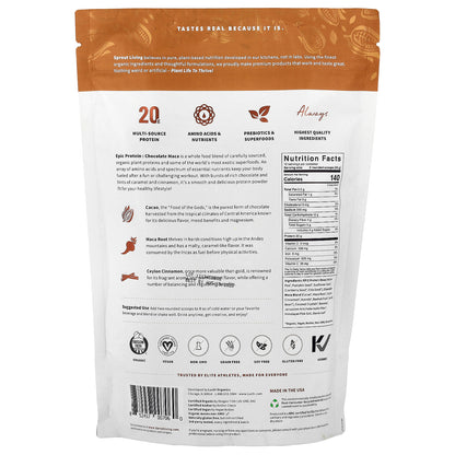 Sprout Living, Epic Protein®, Organic Plant Protein + Superfoods, Chocolate Maca, 1 lb (456 g)