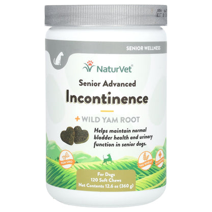 NaturVet, Senior Advanced Incontinence + Wild Yam Root, For Dogs, 120 Soft Chews, 12.6 oz (360 g)