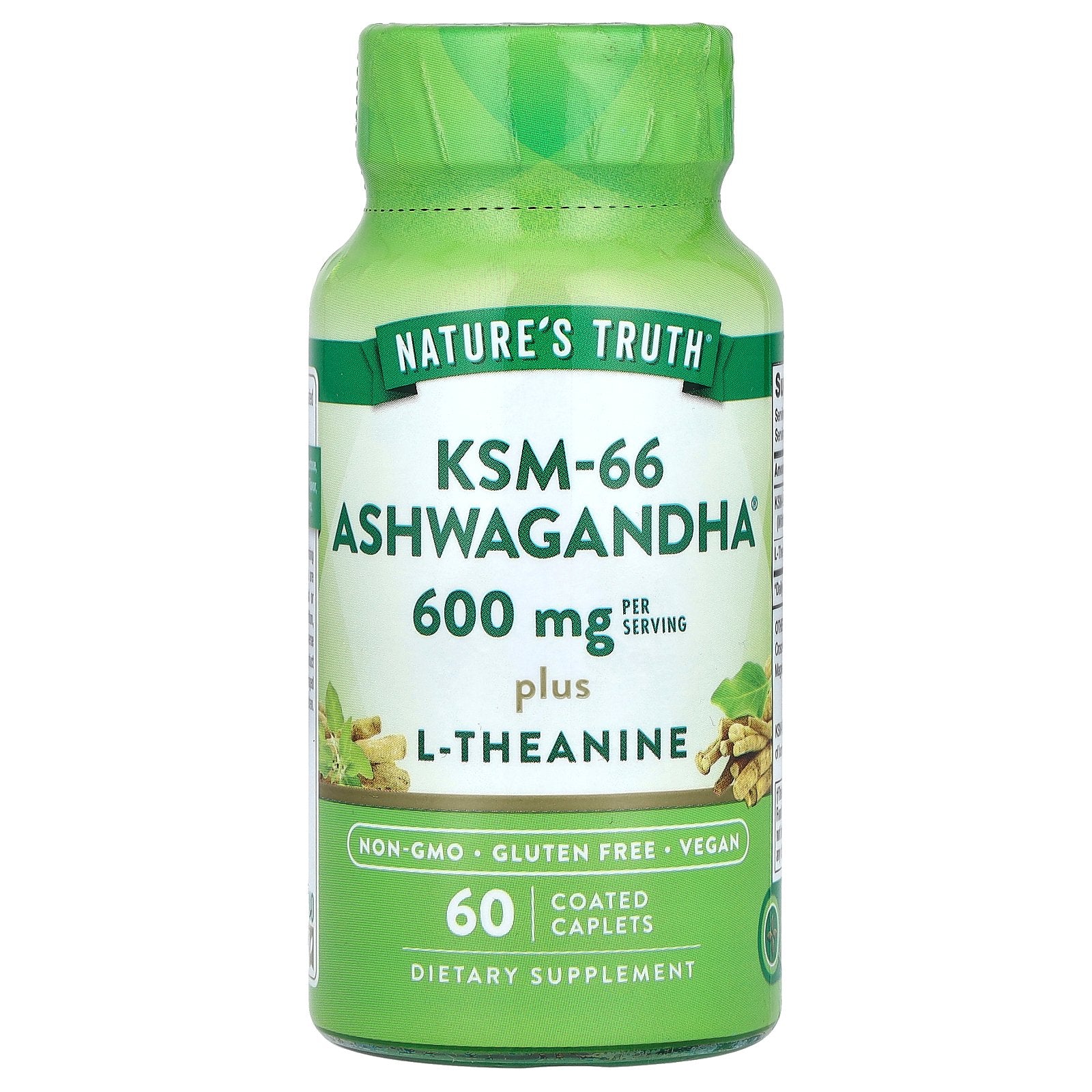 Nature's Truth, KSM-66 Ashwagandha Plus L-Theanine, 60 Coated Caplets