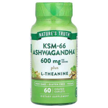 Nature's Truth, KSM-66 Ashwagandha Plus L-Theanine, 60 Coated Caplets