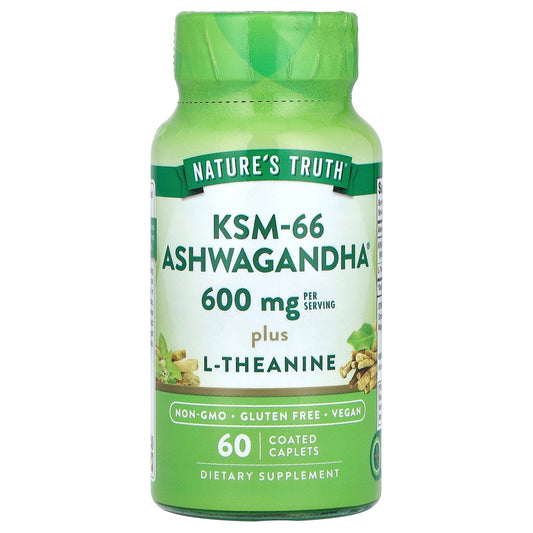 Nature's Truth, KSM-66 Ashwagandha Plus L-Theanine, 60 Coated Caplets