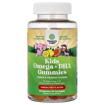 Nature's Craft, Kids Omega + DHA Gummies, Lemon & Orange, 90 Gummies