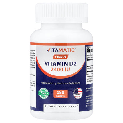 Vitamatic, Vegan Vitamin D2, 60 mcg (2,400 IU), 180 Tablets