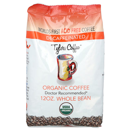 Tylers Coffees, Organic Coffee, Whole Bean, Decaffeinated, 12 oz