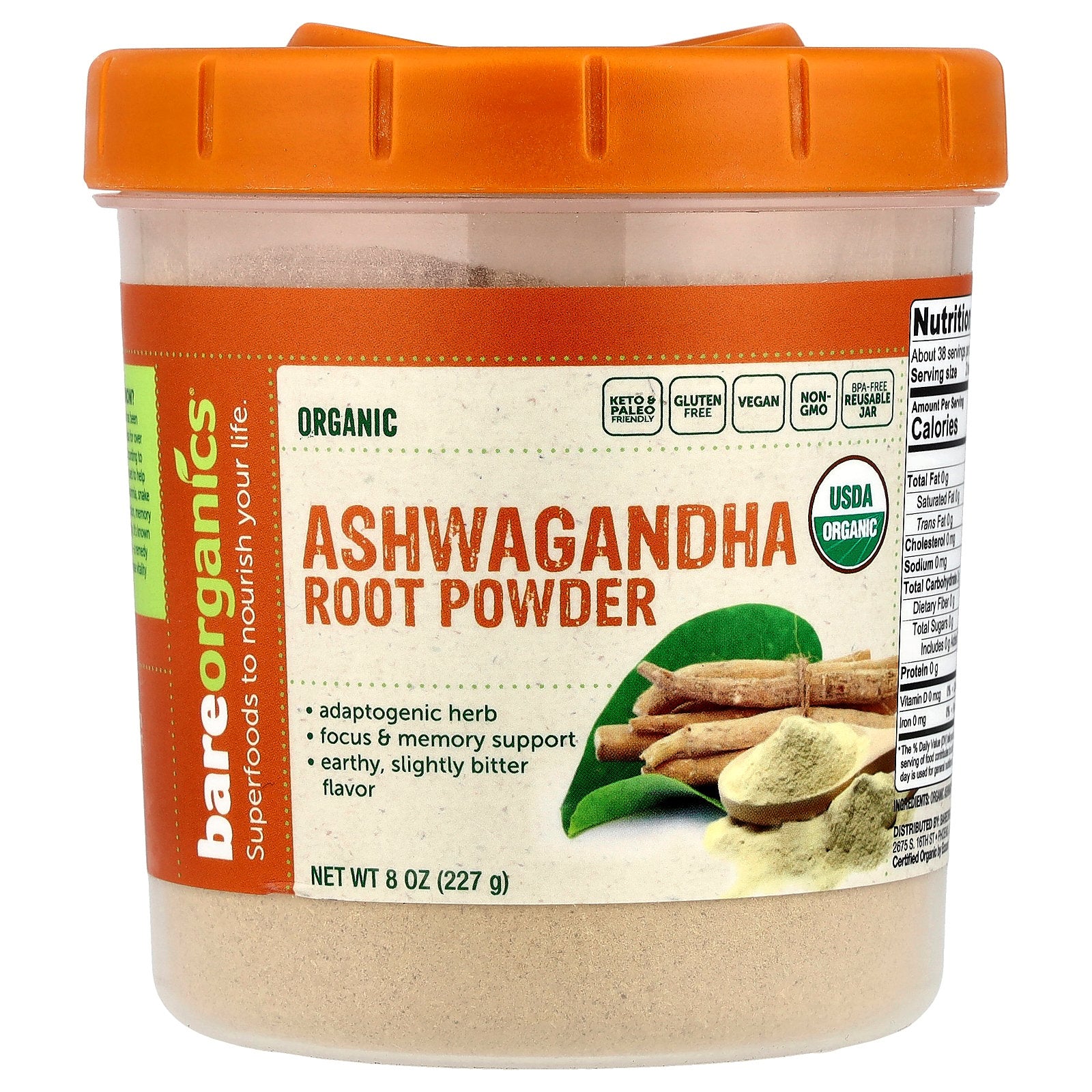 BareOrganics, Organic Ashwagandha Root Powder, 8 oz (227 g)