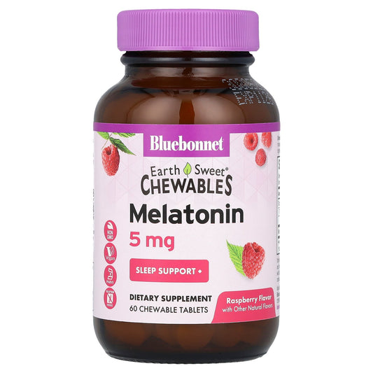 Bluebonnet Nutrition, Earth Sweet® Chewables, Melatonin, Raspberry, 5 mg, 60 Chewable Tablets