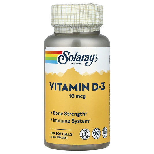 Solaray, Vitamin D-3, 10 mcg, 120 Softgels