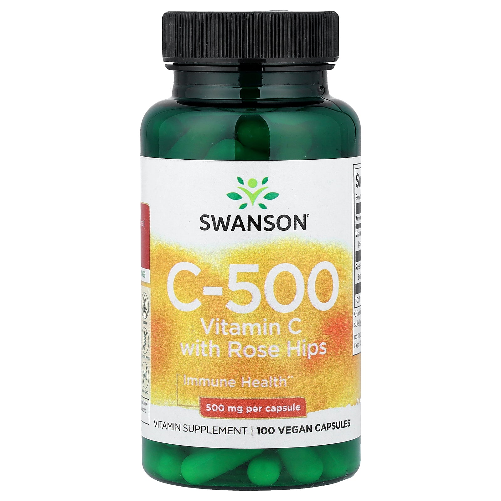 Swanson, C-500, Vitamin C With Rose Hips, 100 Vegan Capsules