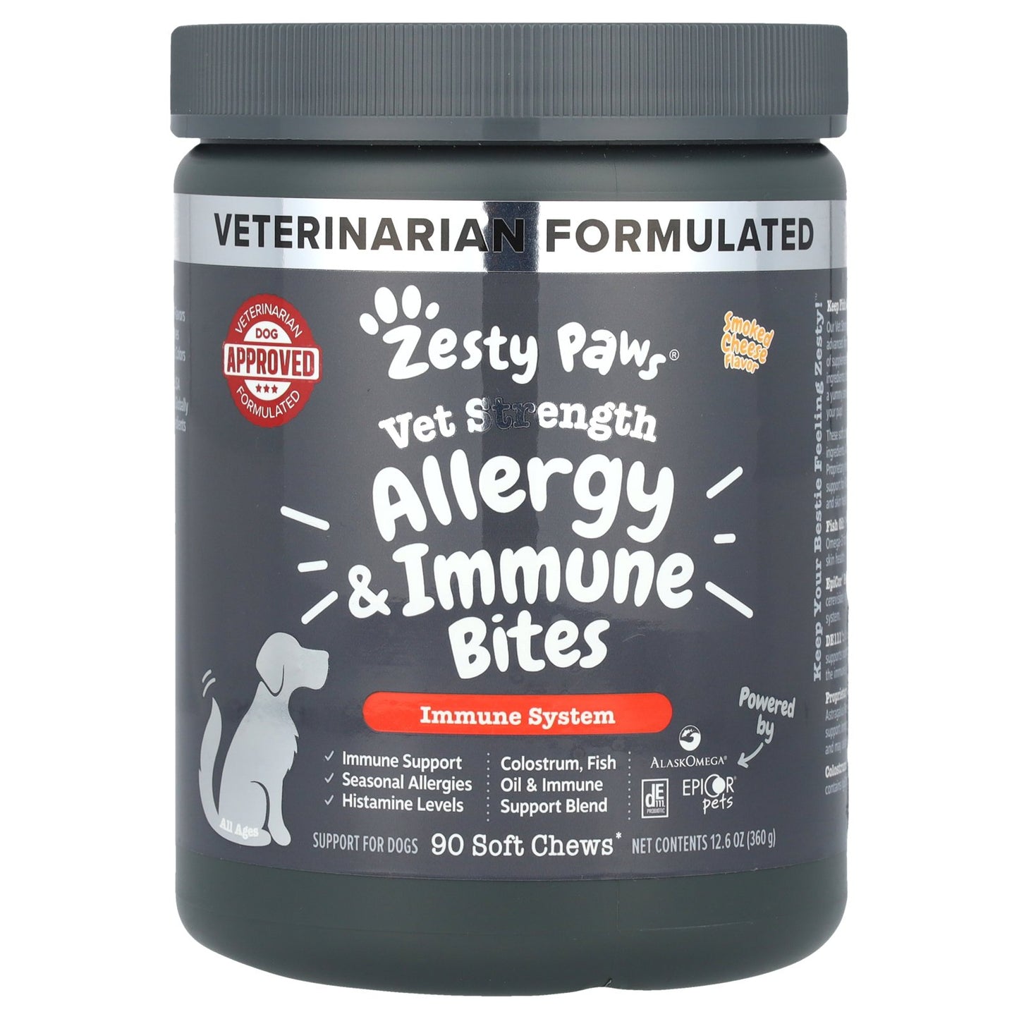 Zesty Paws, Vet Strength Allergy & Immune Bites, For Dogs, All Ages, Smoked Cheese, 90 Soft Chews, 12.6 oz (360 g)