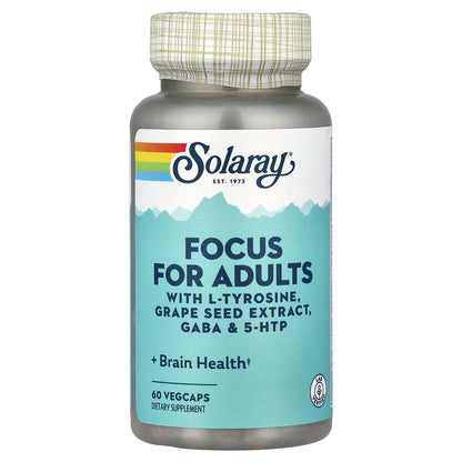 Solaray, Focus For Adults with L-Tyrosine, Grape Seed Extract, Gaba & 5-HTP, 60 VegCaps