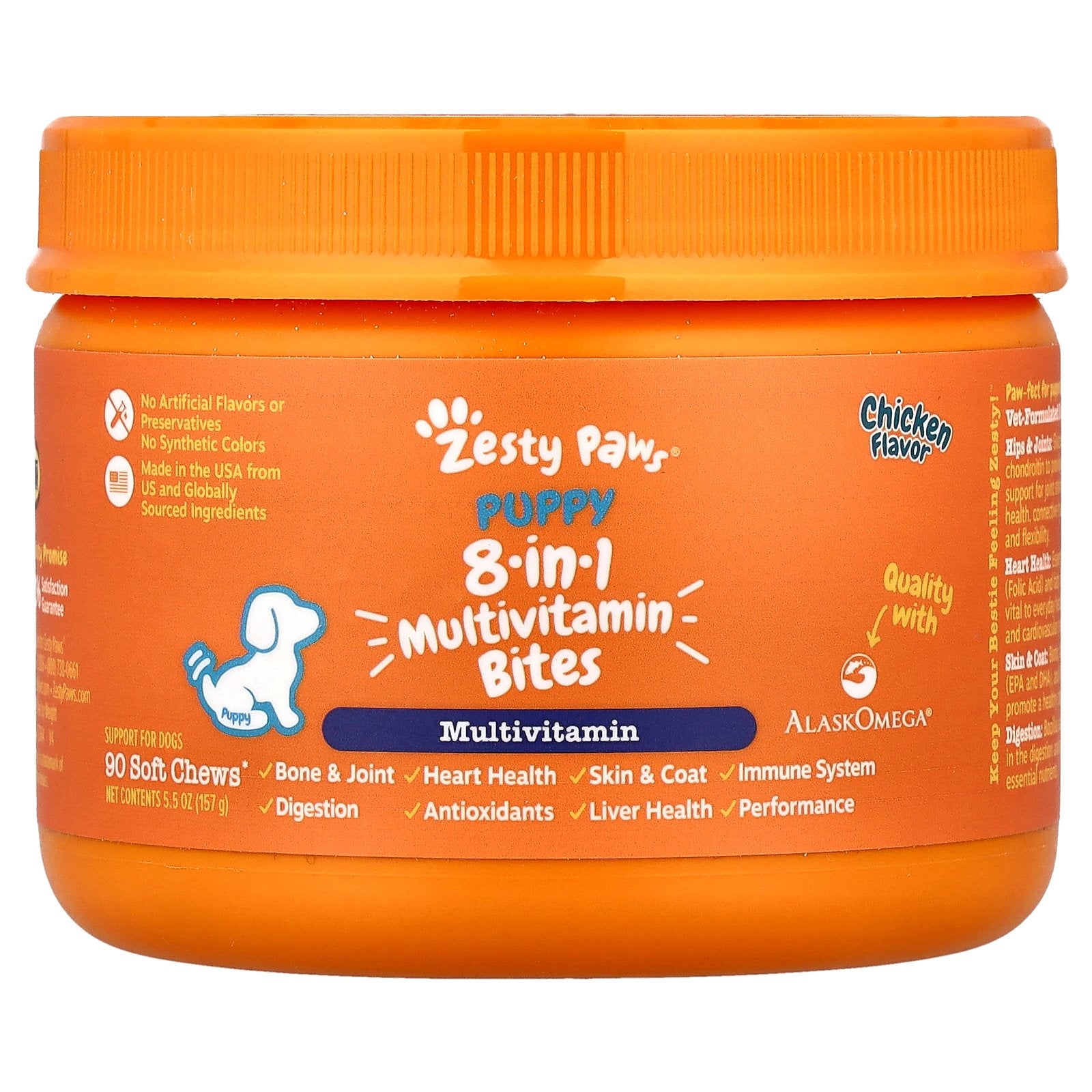 Zesty Paws, 8-in-1 Bites Multivitamin, For Dogs, Puppy, Chicken, 90 Soft Chews, 5.5 oz (157 g)