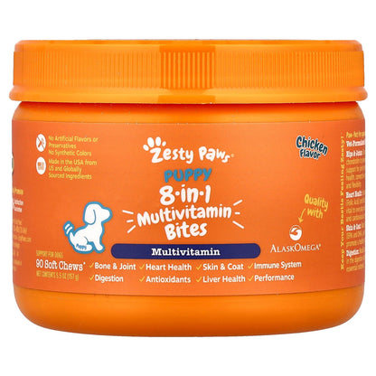 Zesty Paws, 8-in-1 Bites Multivitamin, For Dogs, Puppy, Chicken, 90 Soft Chews, 5.5 oz (157 g)