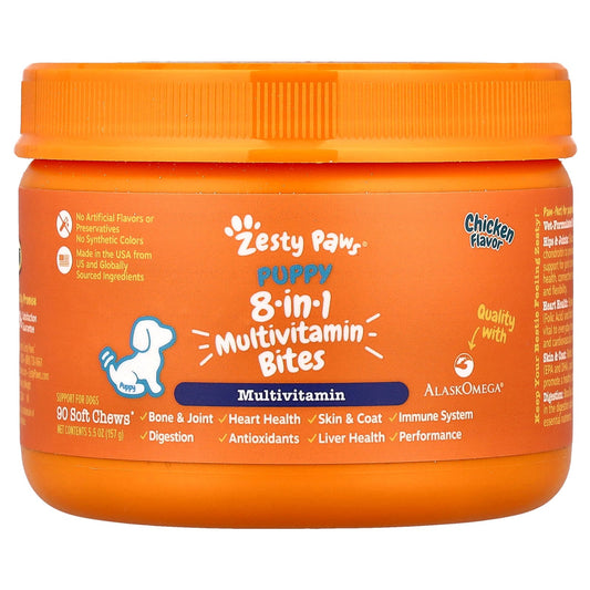 Zesty Paws, 8-in-1 Bites Multivitamin, For Dogs, Puppy, Chicken, 90 Soft Chews, 5.5 oz (157 g)