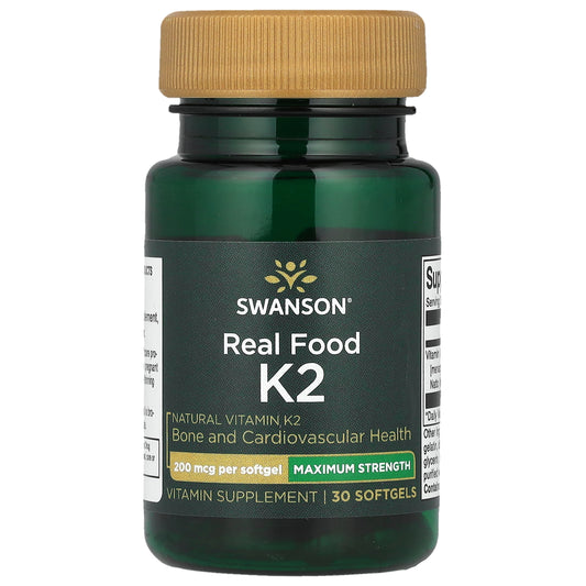 Swanson, Real Food K2, Maximum Strength , 200 mcg, 30 Softgels