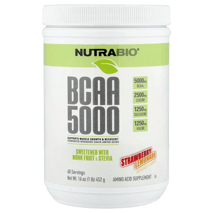 NutraBio, BCAA 5000, Strawberry Lemonade, 1 lb (452 g)