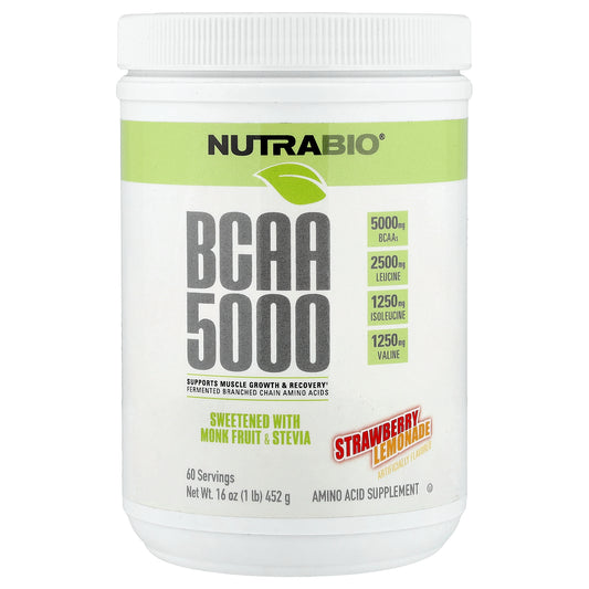 NutraBio, BCAA 5000, Strawberry Lemonade, 1 lb (452 g)
