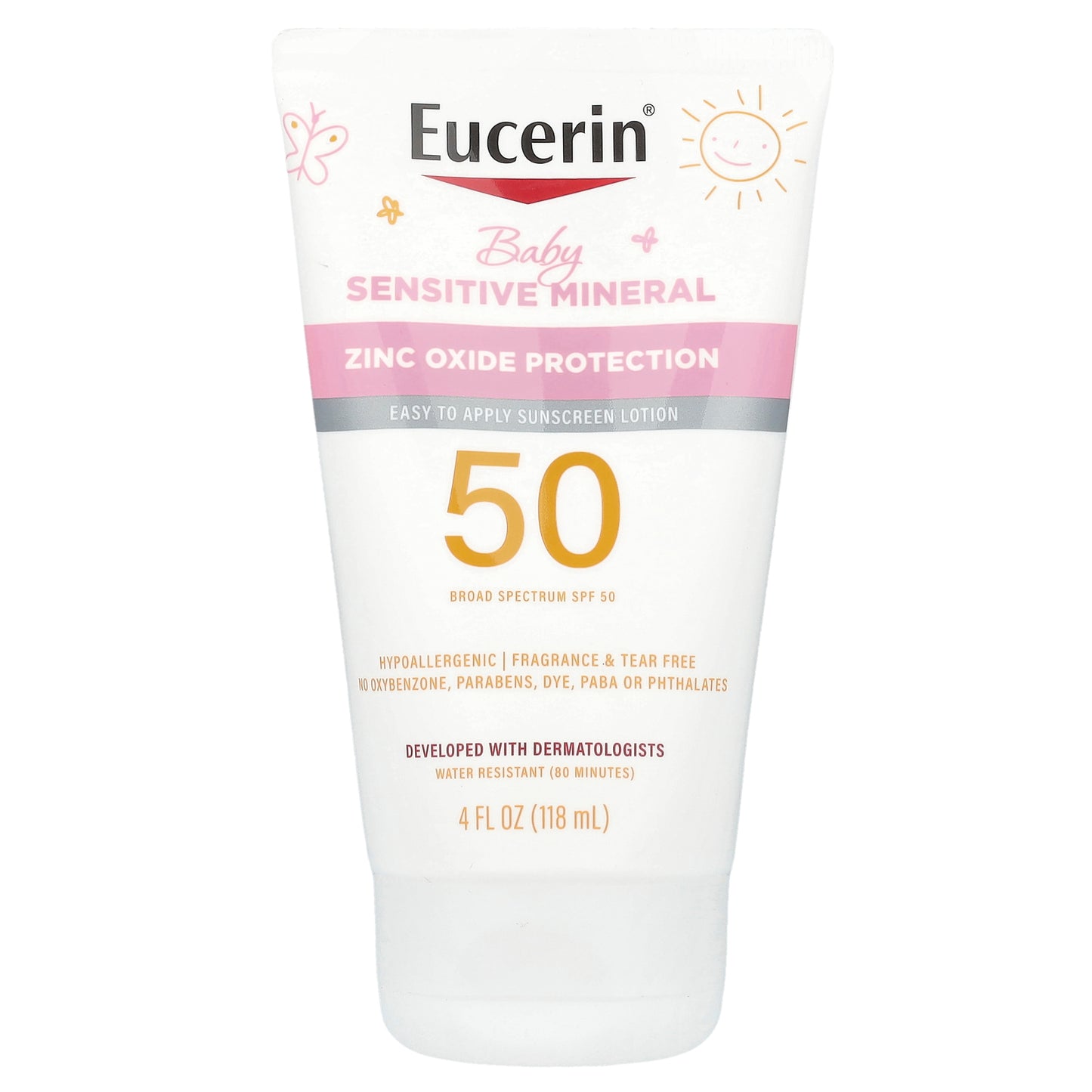 Eucerin, Baby, Sensitive Mineral Sunscreen Lotion, SPF 50, Fragrance Free,  4 fl oz (118 ml)