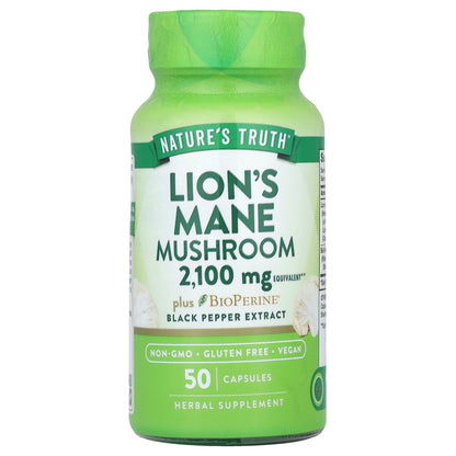 Nature's Truth, Lion's Mane Mushroom Plus BioPerine®, 2,100 mg, 50 Capsules