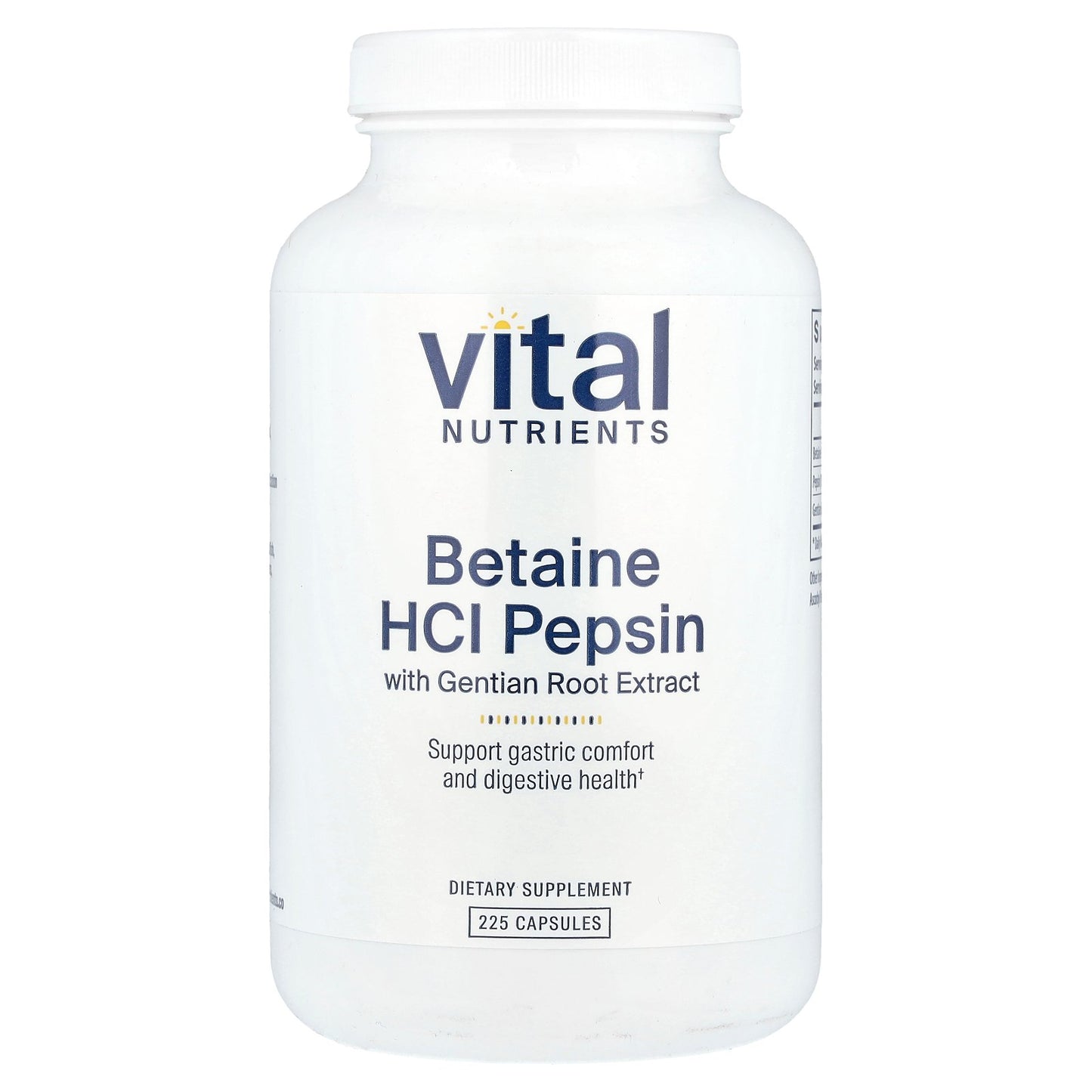 Vital Nutrients, Betaine HCl Pepsin with Gentian Root Extract, 225 Capsules