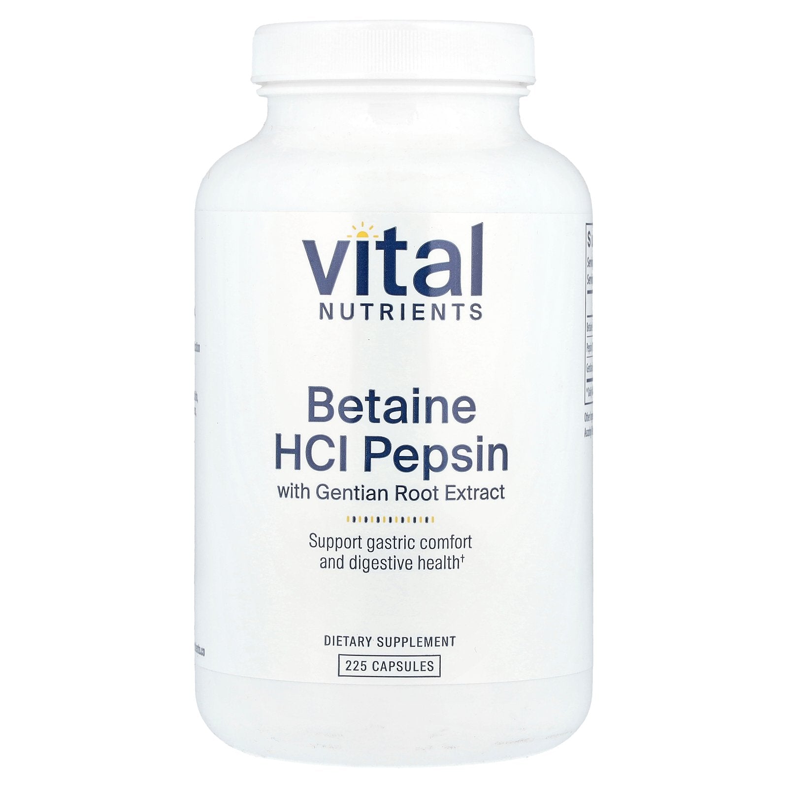 Vital Nutrients, Betaine HCl Pepsin with Gentian Root Extract, 225 Capsules