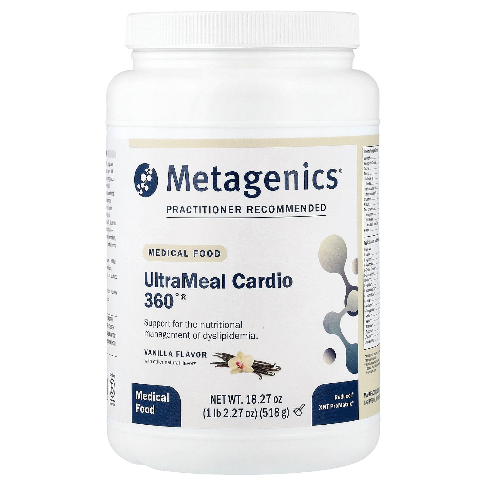 Metagenics, UltraMeal Cardio 360°®,  Medical Food, Vanilla, 1 lb 2.27 oz (518 g)